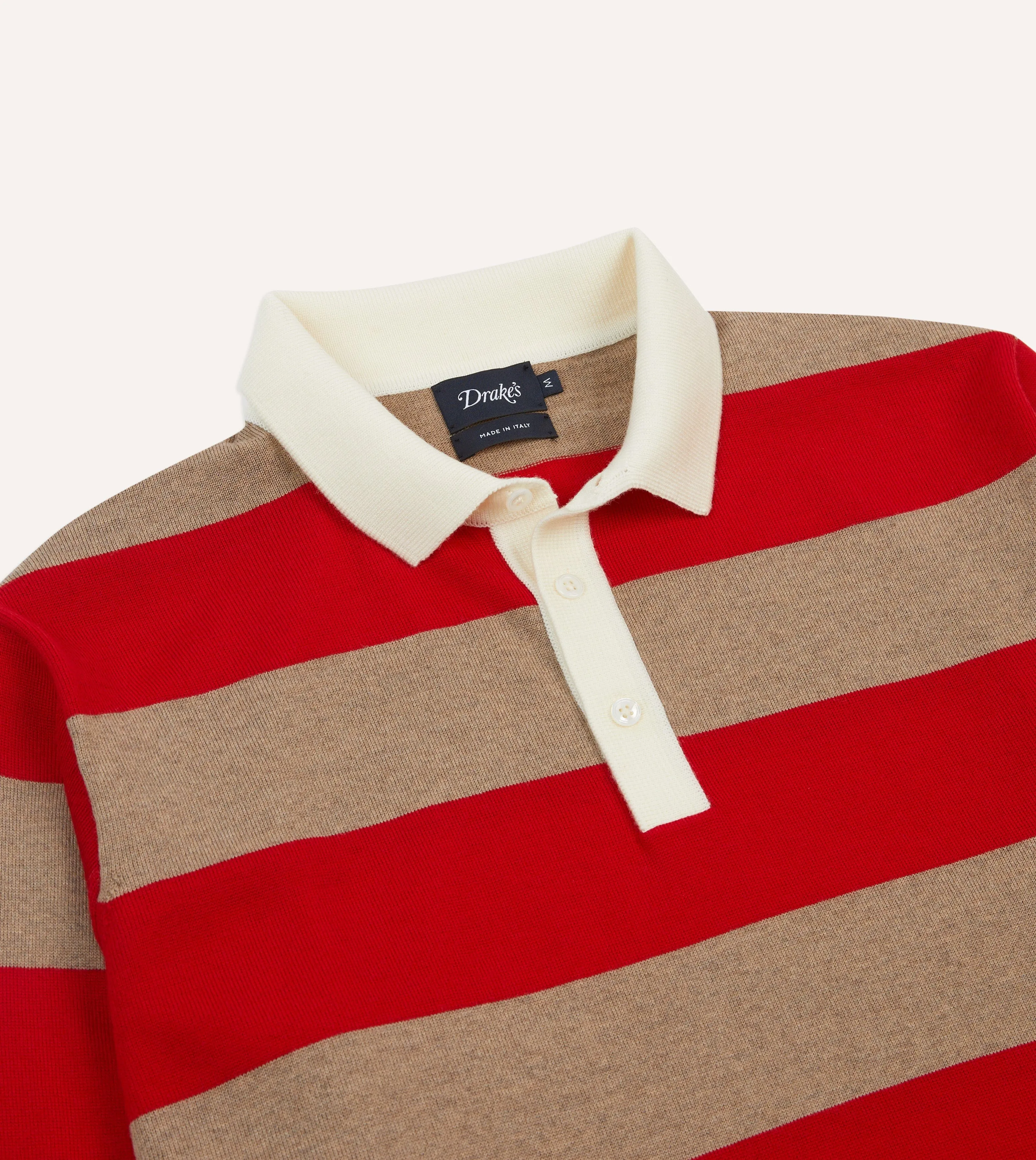 Red and Tan Block Stripe Knitted Rugby Shirt Anti Static Lining