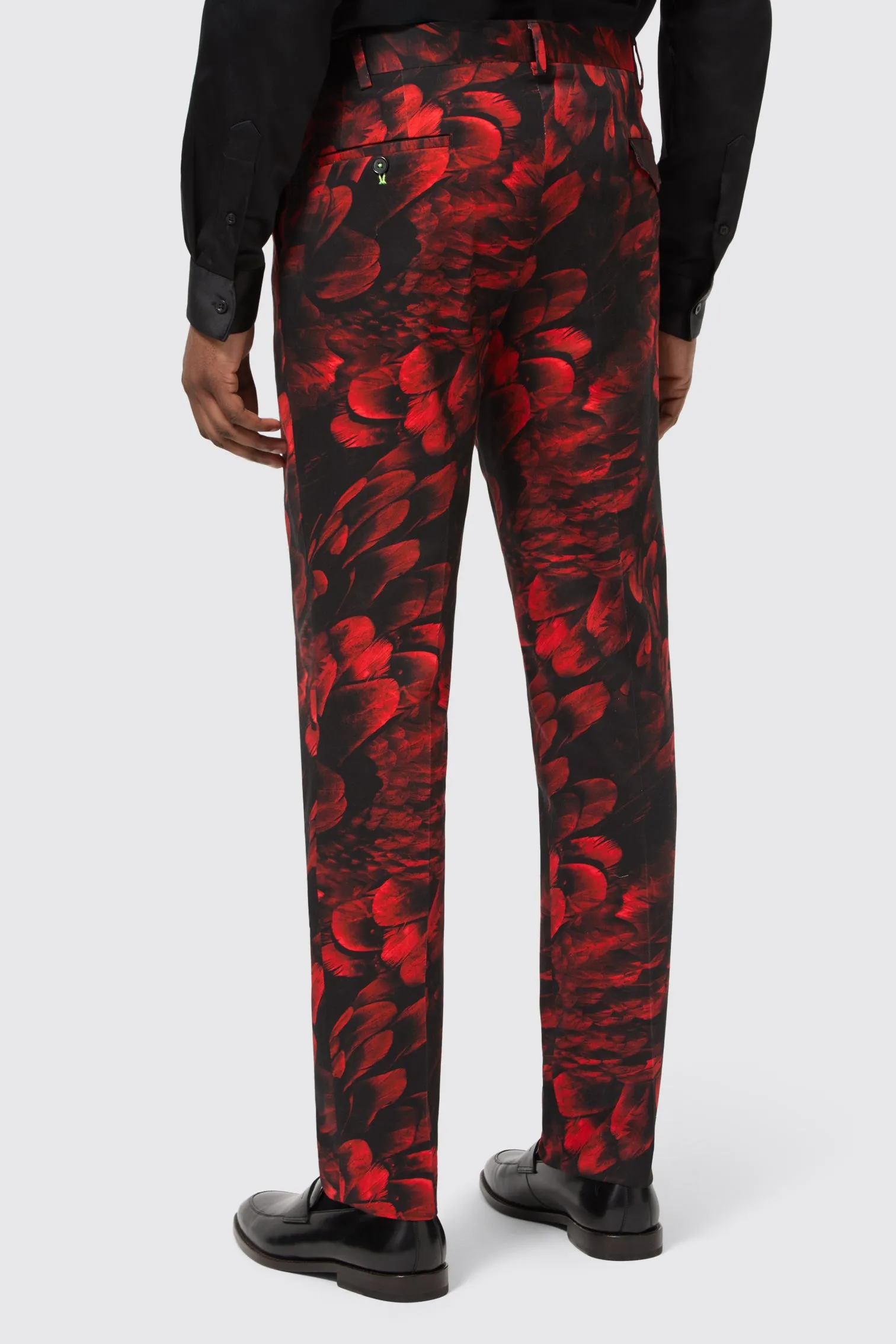 Heron Slim Fit Red Floral Cotton Trousers LightweightKnit Tight Core