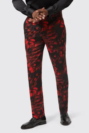 Heron Slim Fit Red Floral Cotton Trousers AbrasionResistant Material