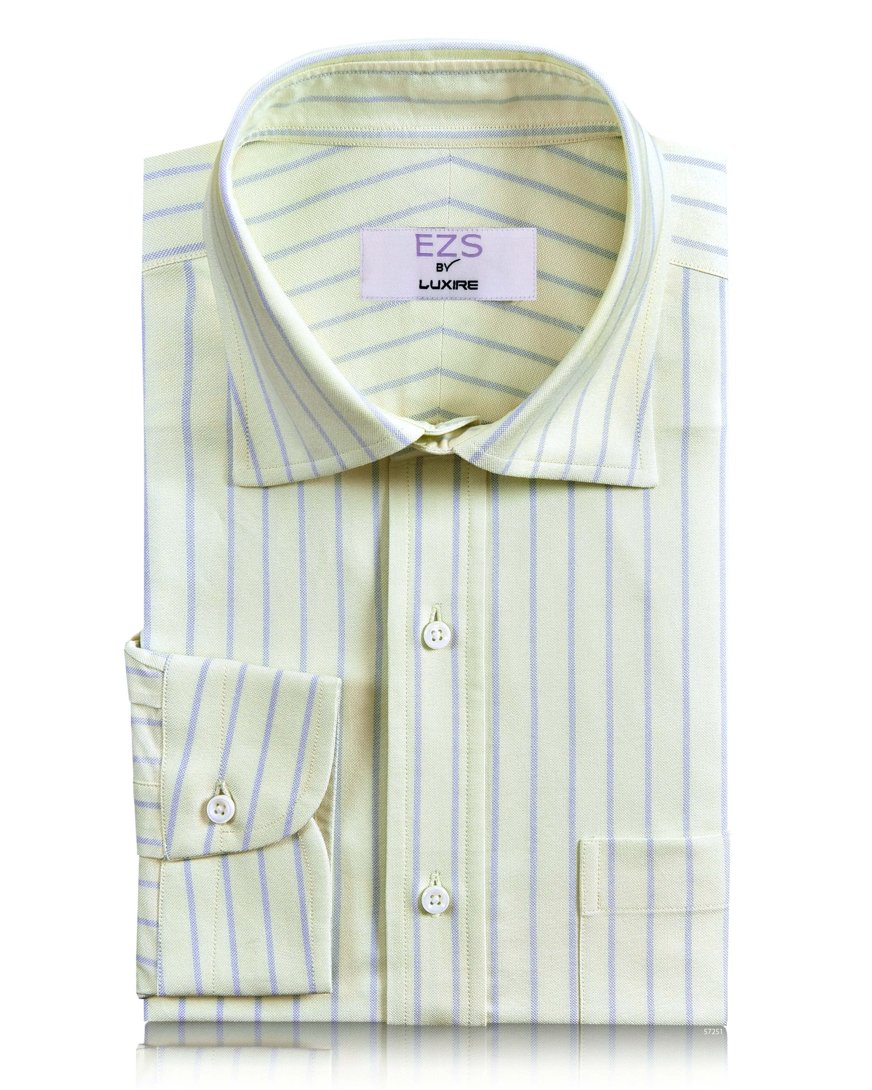 Wardrobe Essential EZS Classic Oxford Blue Dress-Stripes on Moss-Green Shirt