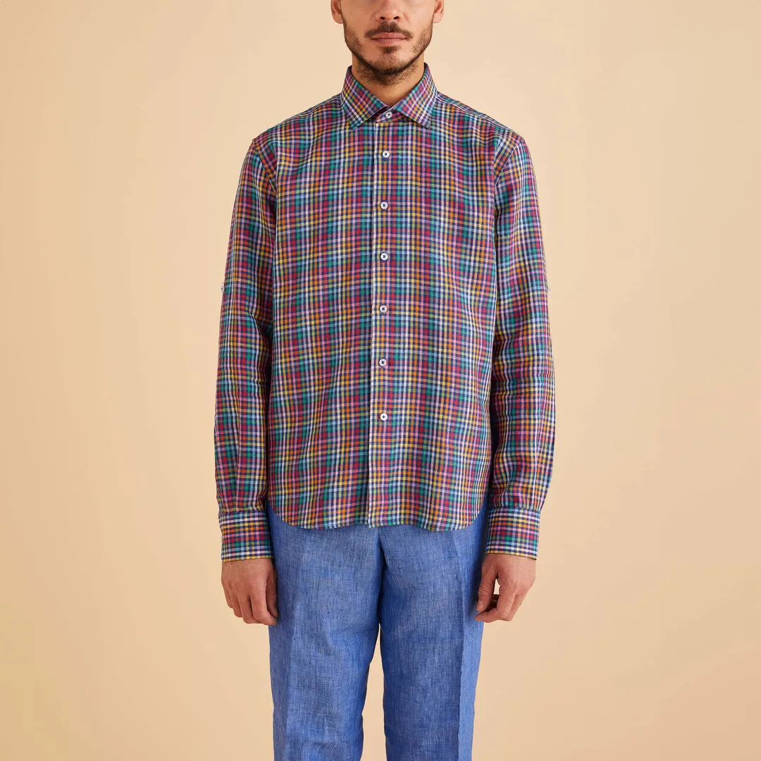 Spirit Glow Reflective accents Inserch LS Linen Gingham Shirt LS2917-00066 Multi