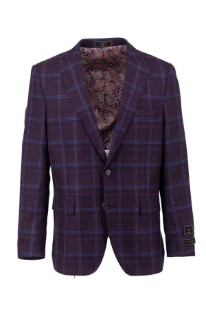 Tiglio Luxe Eggplant with Blue Windowpane Dolcetto Modern Fit, Pure Wool Jacket TL7519 Flame retardant