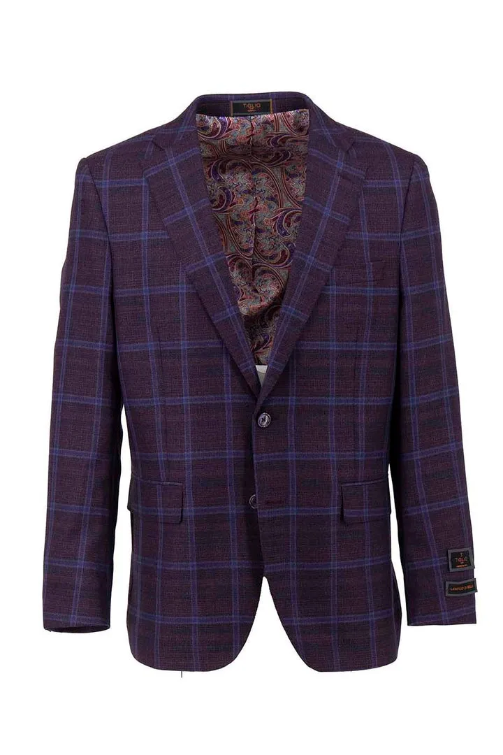 Roll Up Storage Design Breezy Layer Option Tiglio Luxe Eggplant with Blue Windowpane Dolcetto Modern Fit, Pure Wool Jacket TL7519