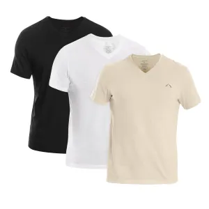 MEN??S WHITE, BLACK & KHAKI COTTON RICH V-NECK TSHIRT (SLIM FIT) - 3 PK Simple and Relaxed Long Sleeve