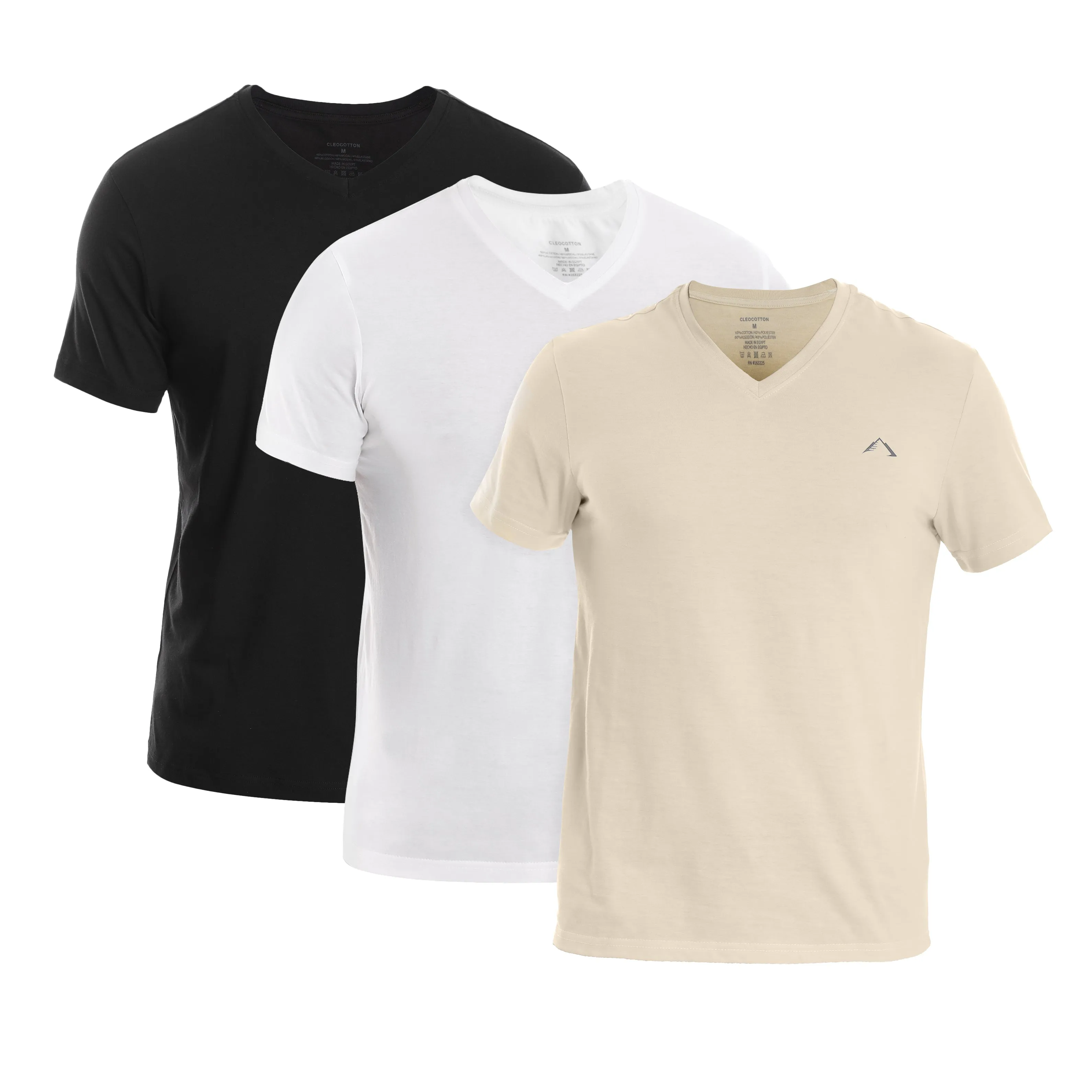 Non Toxic Printing MEN??S WHITE, BLACK & KHAKI COTTON RICH V-NECK TSHIRT (SLIM FIT) - 3 PK