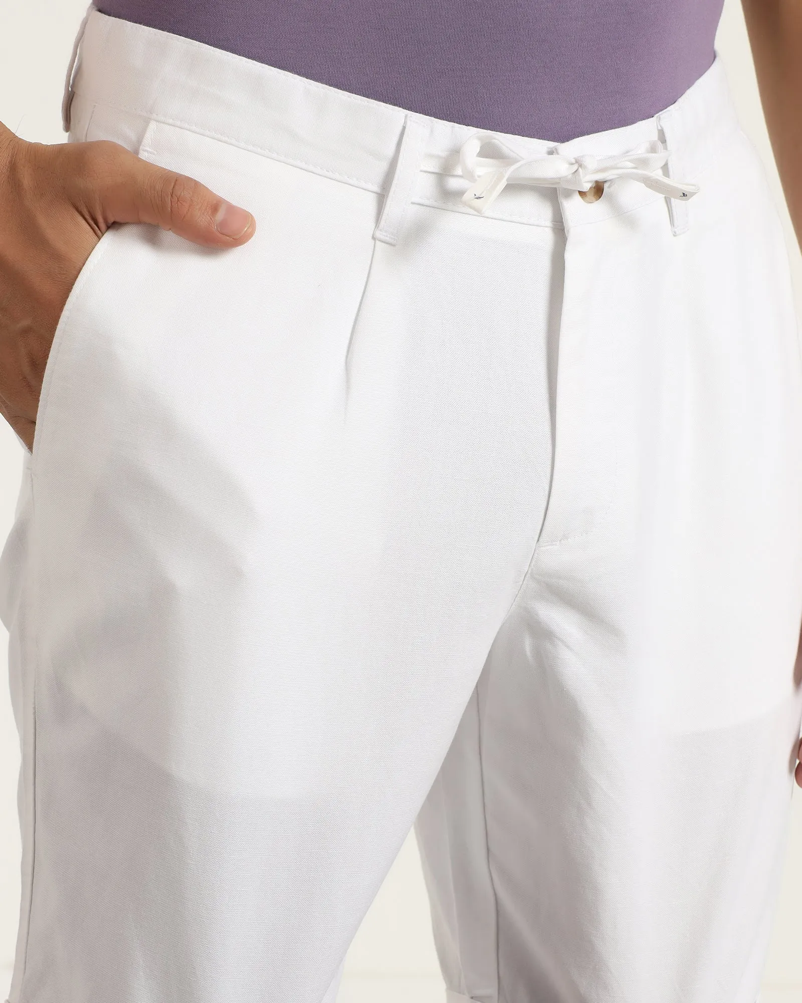 Linen Casual White Solid Shorts - Kat education industry