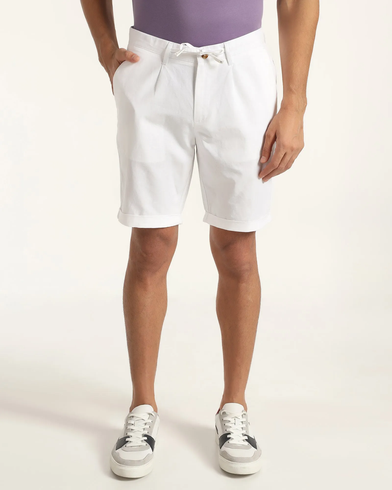 Linen Casual White Solid Shorts - Kat Moisture Controlled Lining beach shorts