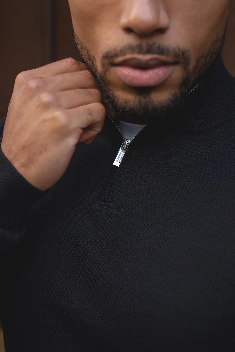 Pure Cotton Knitted Half Zip Neck Sweater in Black Flexible Apparel