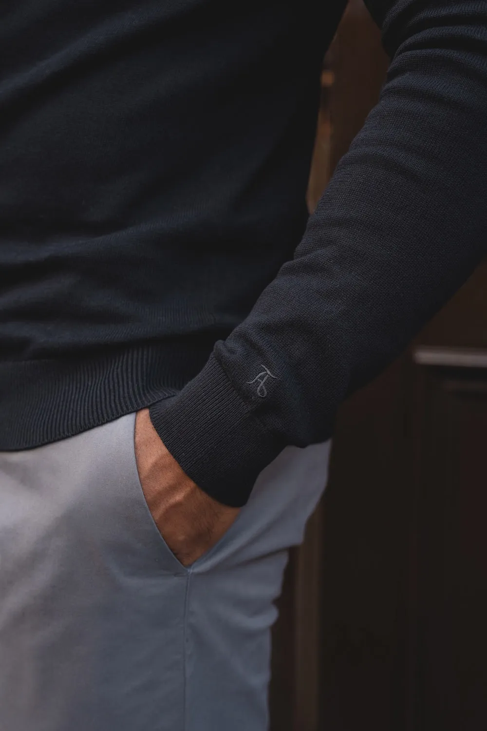 Dream Core Sunset Scene Pure Cotton Knitted Half Zip Neck Sweater in Black