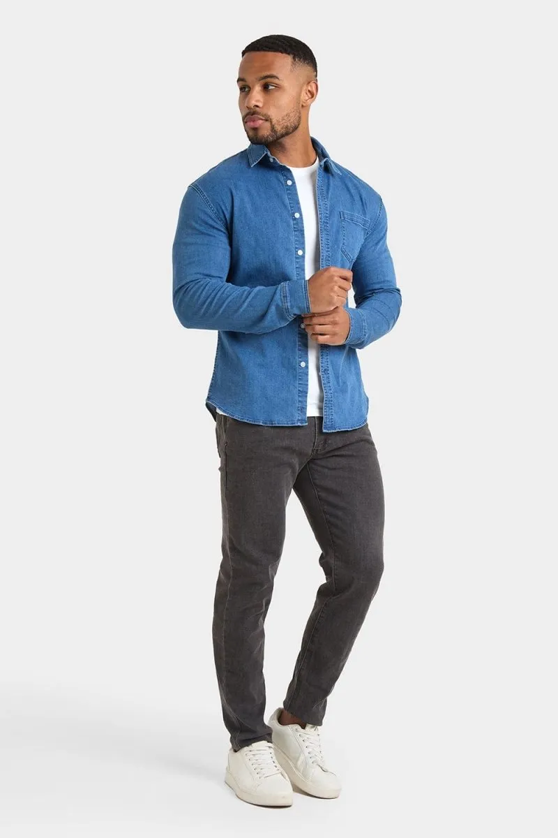 Corporate Wear Denim Shirt in Mid Blue