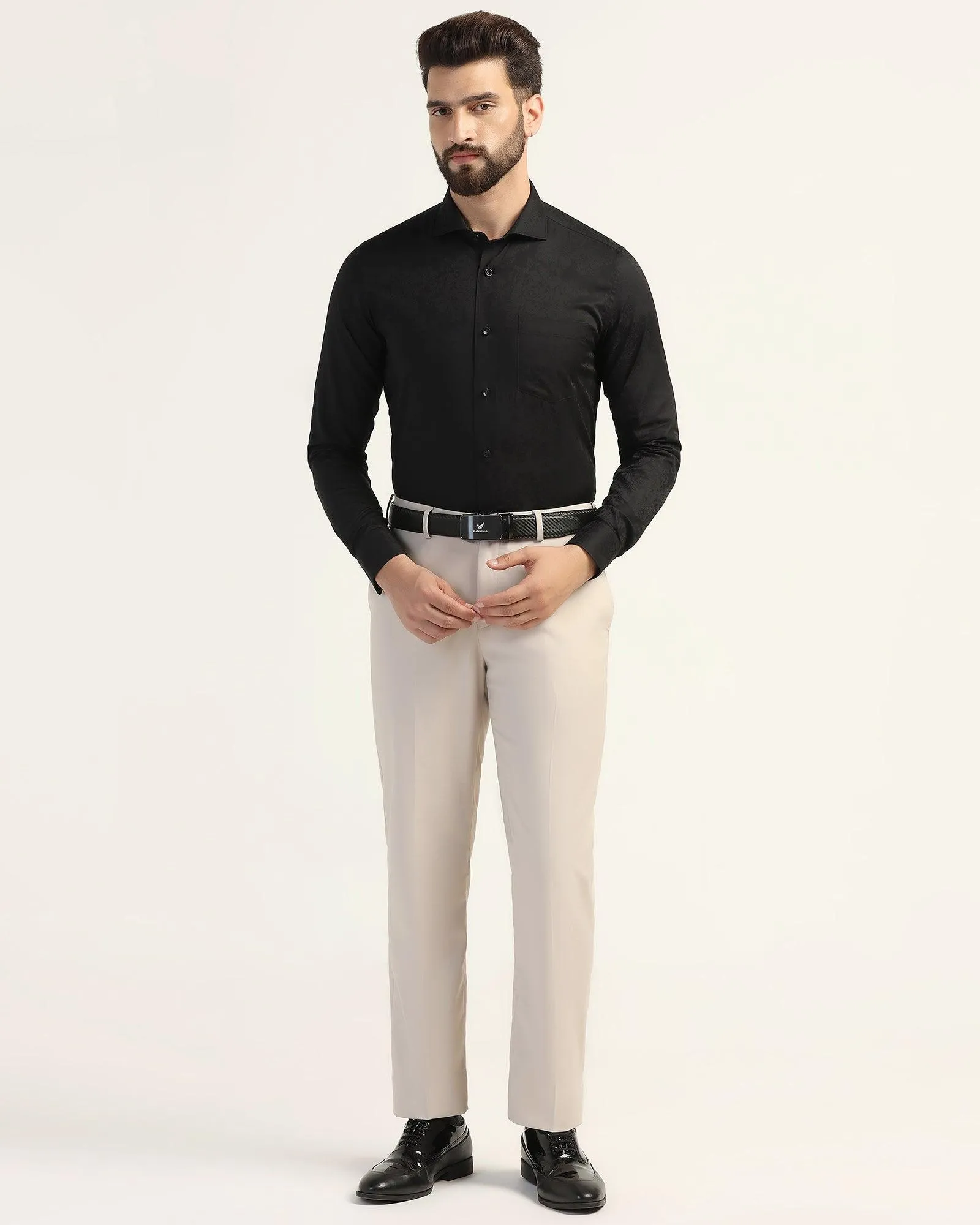 Chilly Weather Wear Perfectly Relaxed Straight B-90 Formal Beige Textured Trouser - Mazda