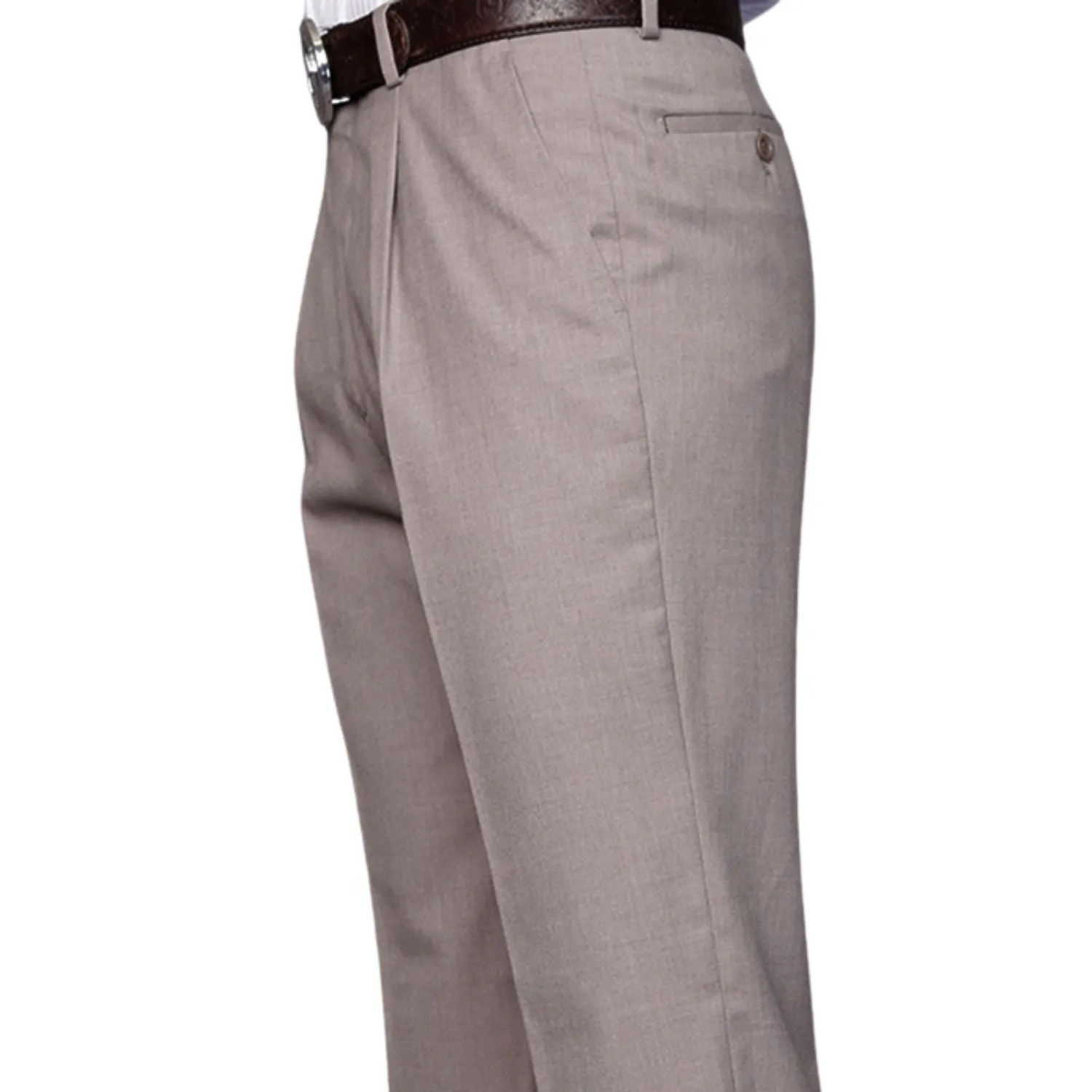 Dubhe Collection: Tan Pleated Wool Pants Everyday Comfort Wear