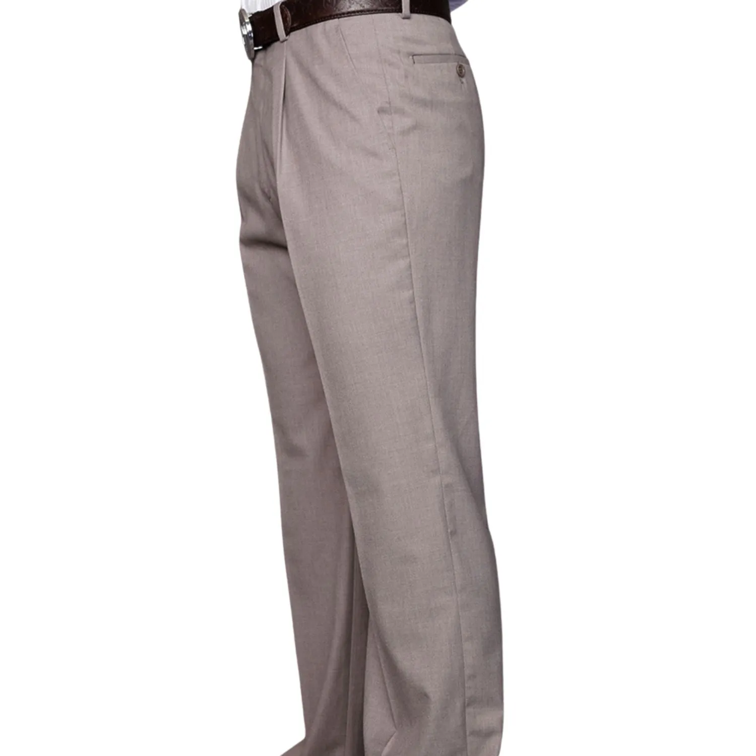 Dubhe Collection: Tan Pleated Wool Pants Slim Waist Tight Cut