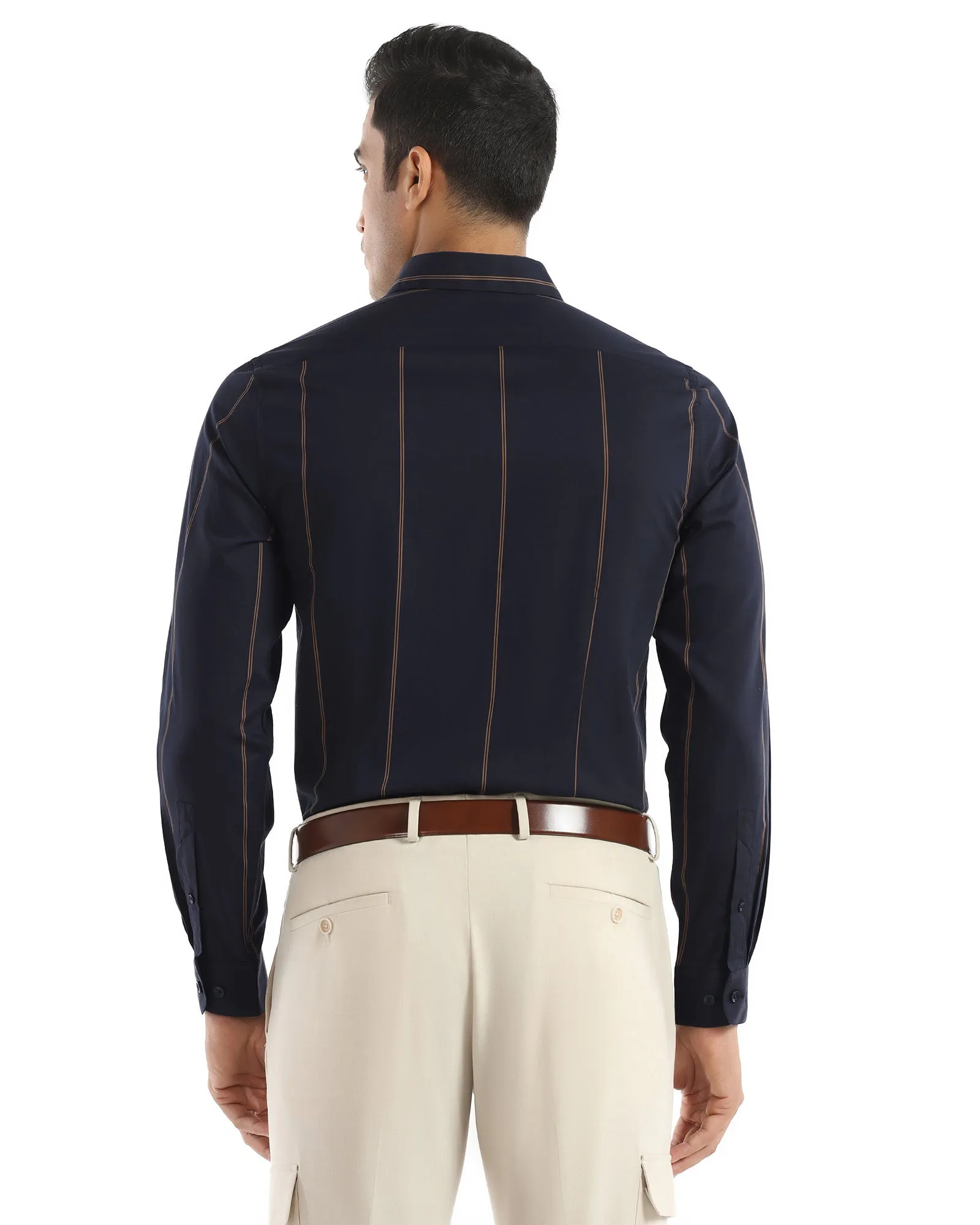 Formal Navy Stripe Shirt - Swing Layered Design