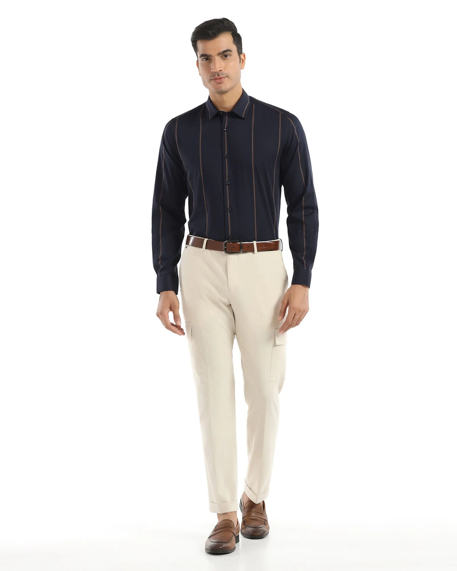 Formal Navy Stripe Shirt - Swing Gym Companion Microfiber Material