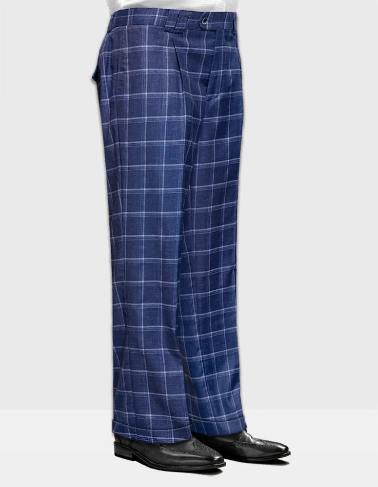 Weekend Comfort Feminine Cut INDIGO PLAID WIDE LEG DRESS PANTS