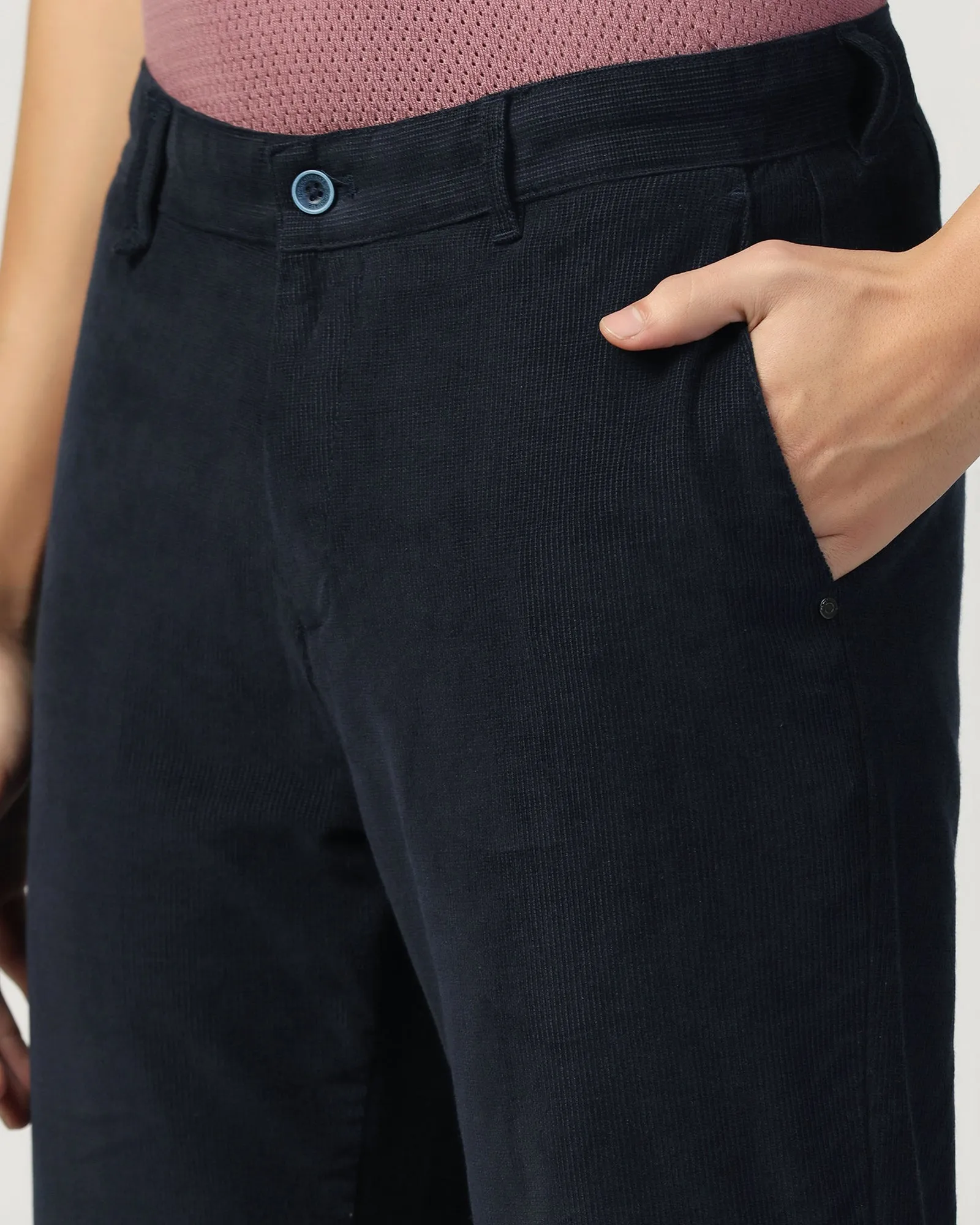 B-98 Casual Navy Textured Khakis - Kang Eco Friendly Fabric FrictionResistantEdging