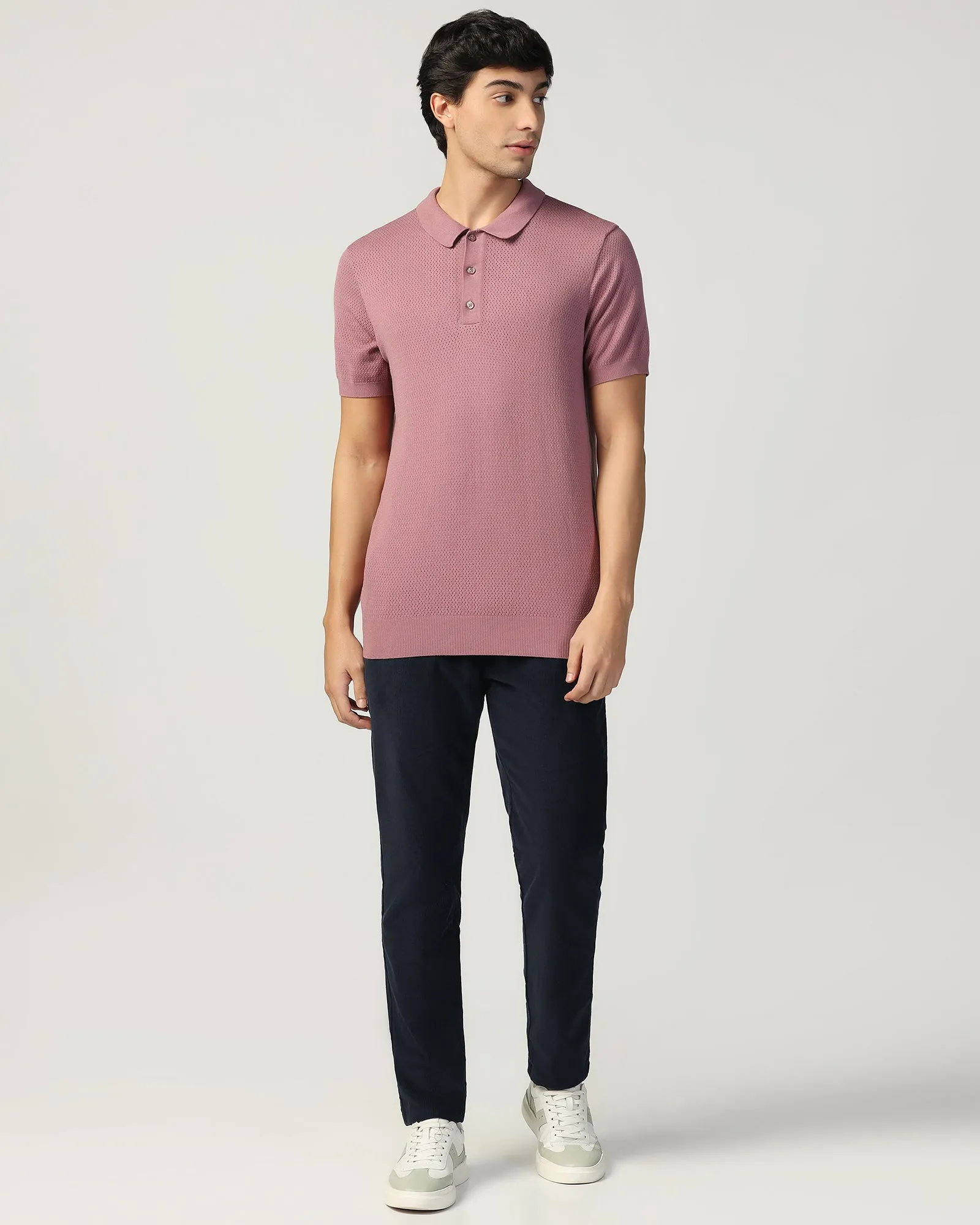 B-98 Casual Navy Textured Khakis - Kang No Fuss Double Layered Hem