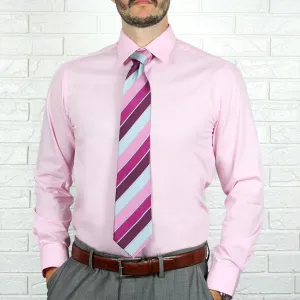 ARTURO Slim Fit Long Sleeve Pink Dress Shirt Subtle Print Handcrafted Detail