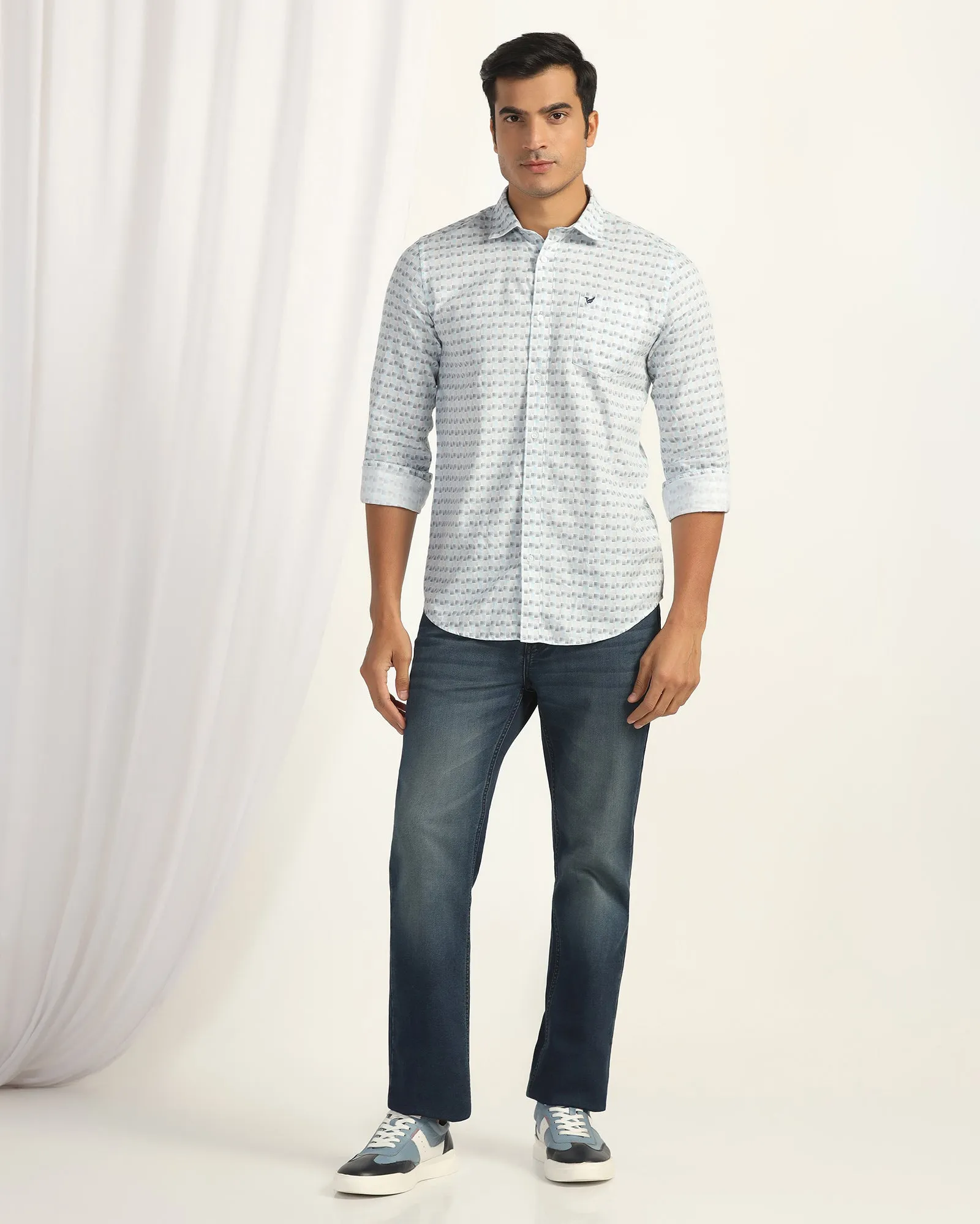 Layered Sleeve Cuffs slim fit Casual White Printed Shirt - Felip