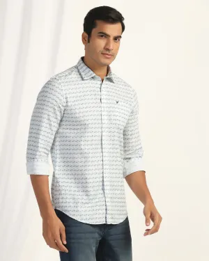 Casual White Printed Shirt - Felip Brushed Inner Lining