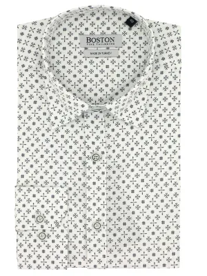 Ribbed Trim Snag Free Surface Liberty Casual White Printed Shirt