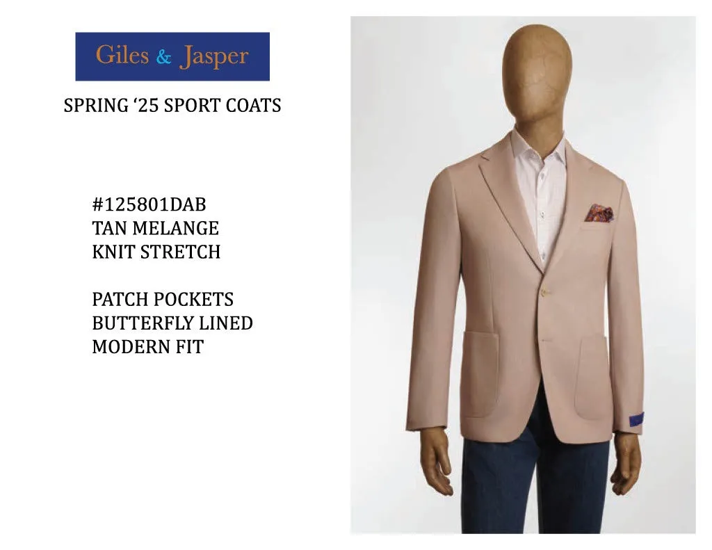 Giles and Jasper Knit Sportcoat in Tan Melange Water Repellent Fabric Everyday Look