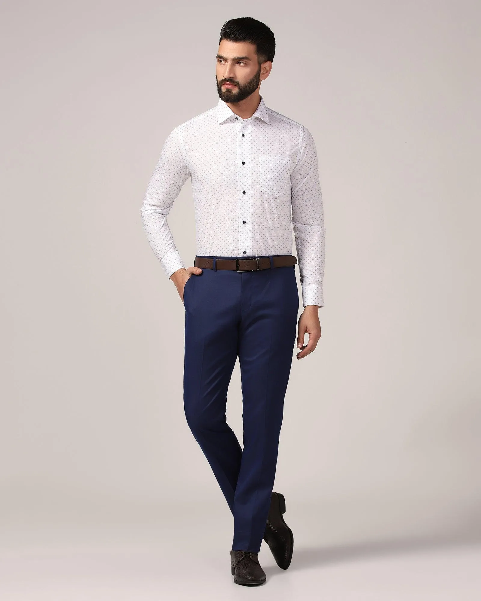 Slim Comfort B-95 Formal Blue Solid Trouser - Kenva Sustainable Material Blend