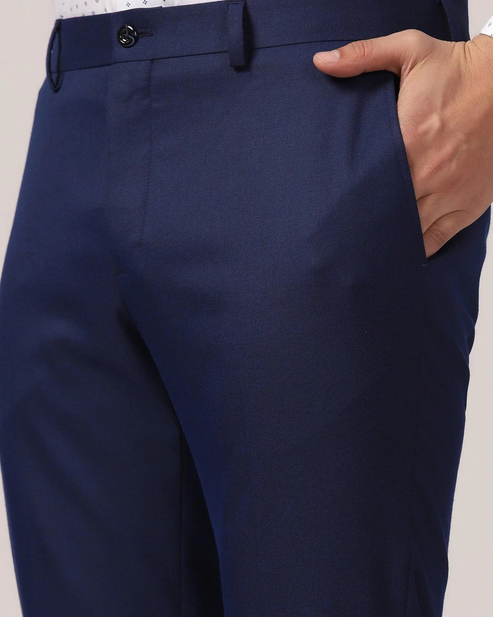 Slim Comfort B-95 Formal Blue Solid Trouser - Kenva Minimal Waist