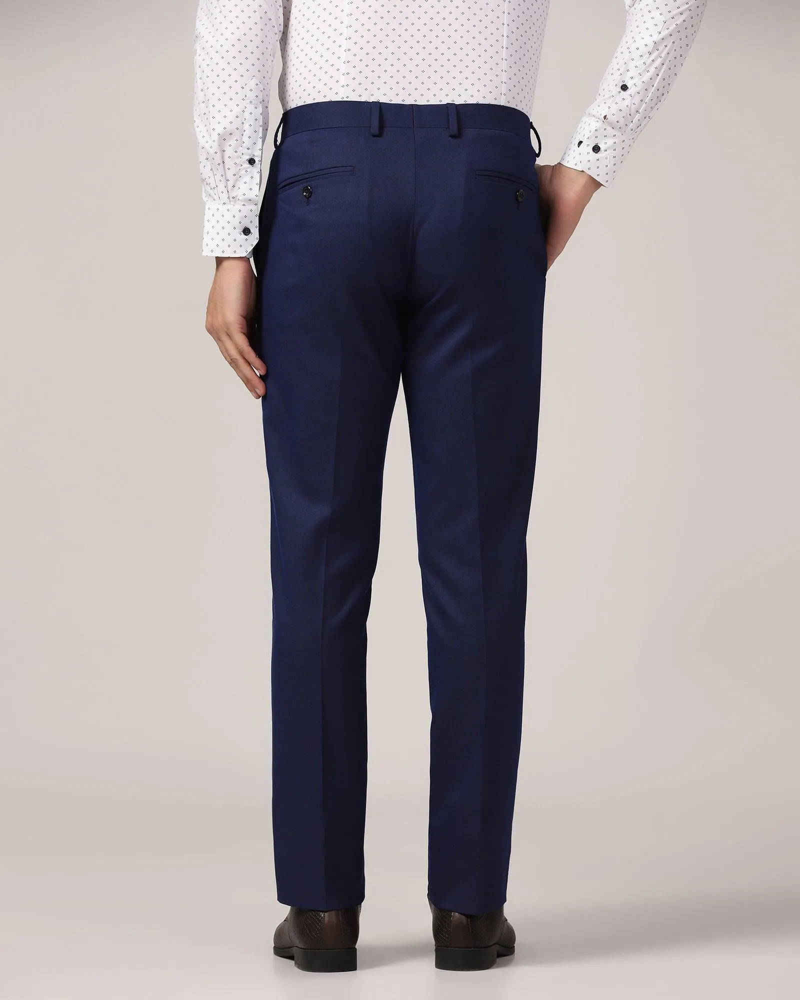 Classic Look Slim Comfort B-95 Formal Blue Solid Trouser - Kenva