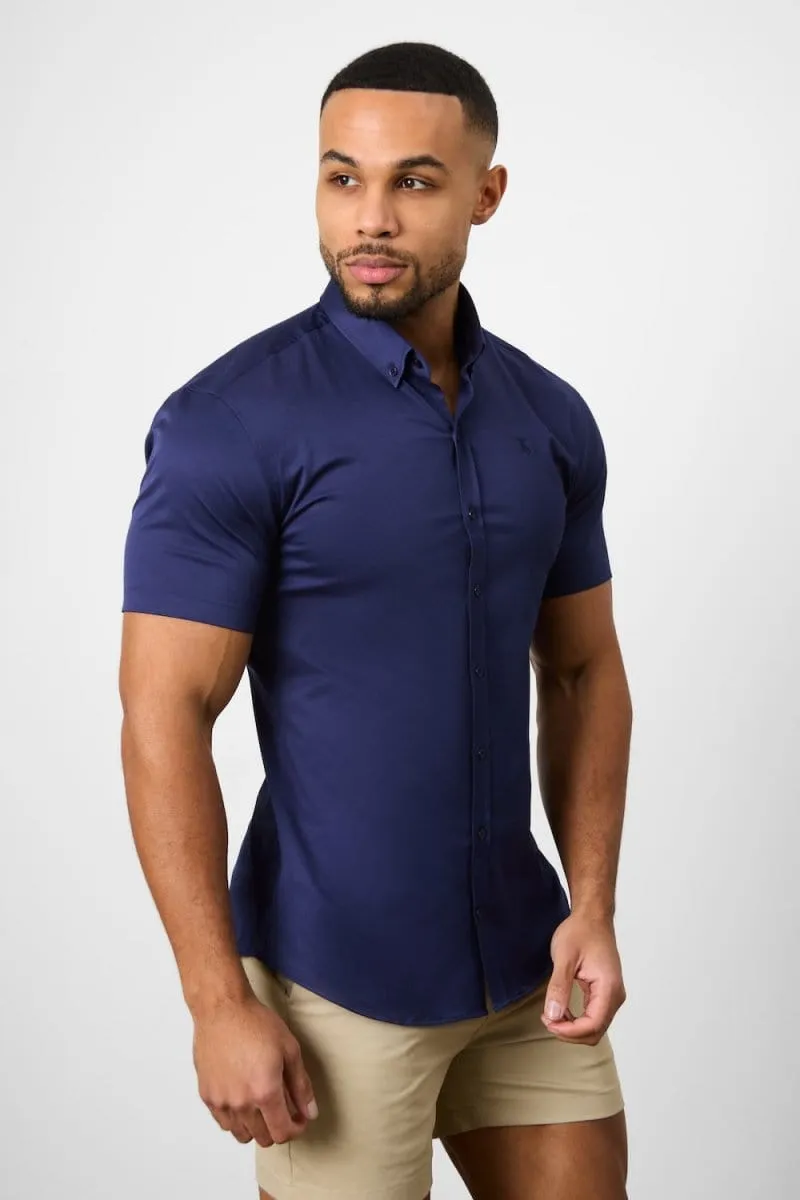 Quick Dry Technology Athletic Fit Short Sleeve Signature Shirt in French Navy