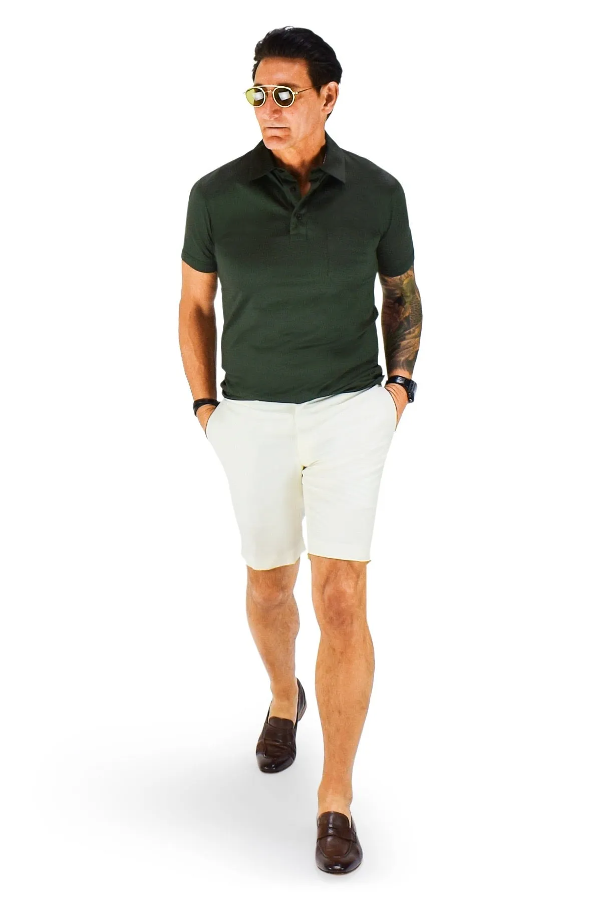 David August Off White Summer Wool Linen Shorts - Cut-to-Order Roomy Fit sequined details