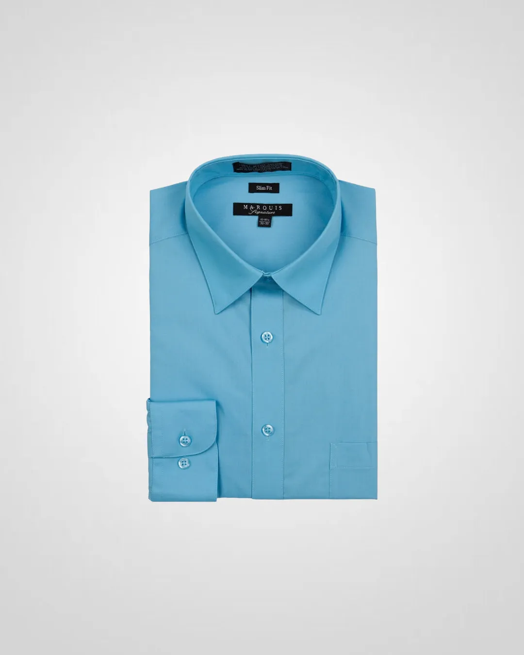 Reinforced Collar MARQUIS MEN'S TURQUOISE SOLID SLIM FIT DRESS SHIRT