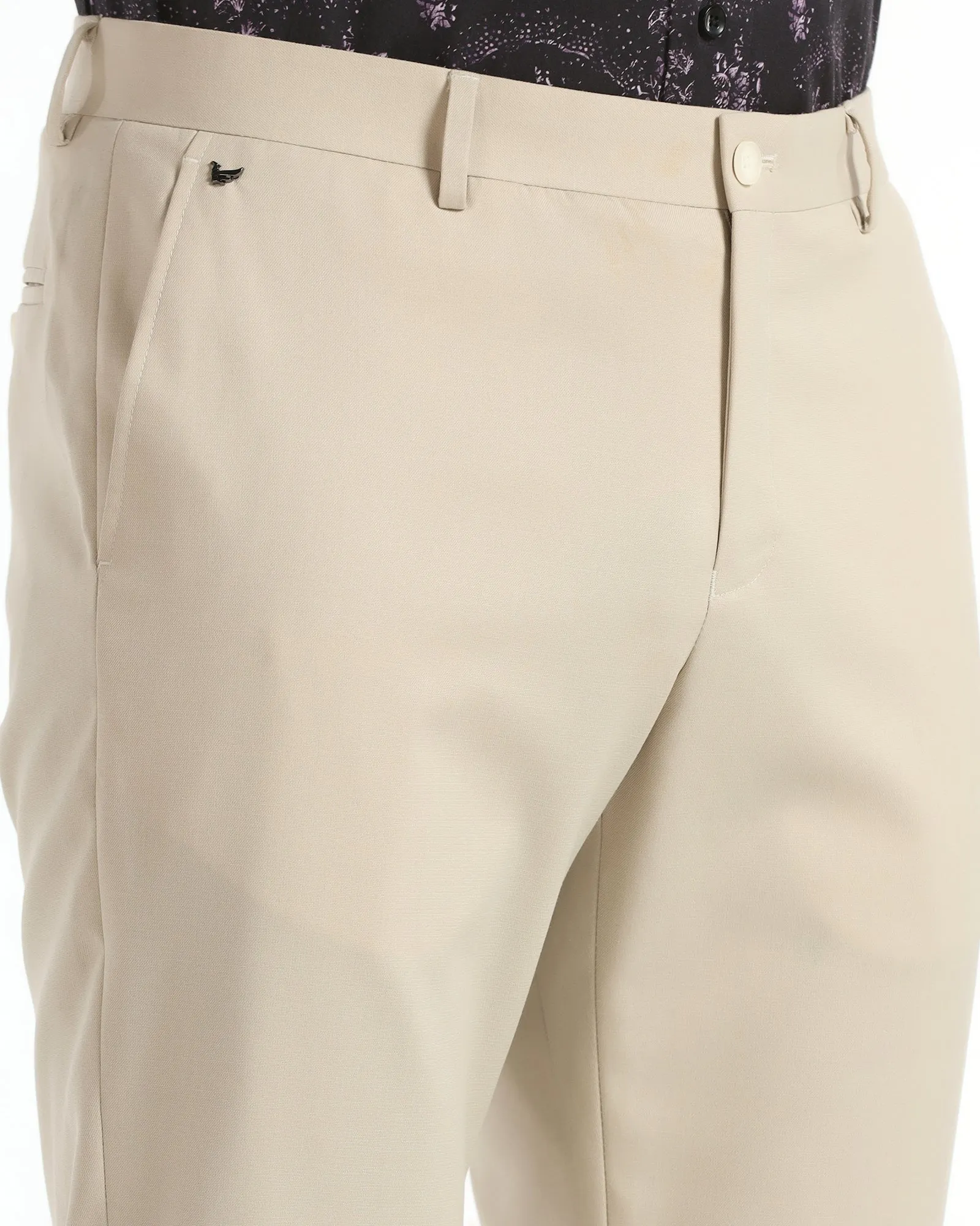 Non slip grip Slim Comfort B-95 Formal Beige Solid Trouser - Musk