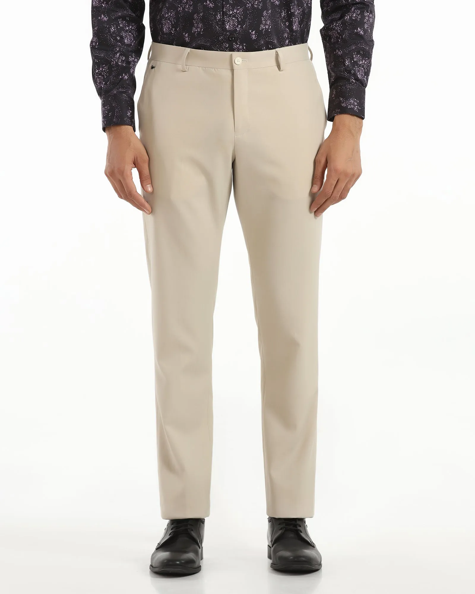 BreathableMeshLining Slim Comfort B-95 Formal Beige Solid Trouser - Musk