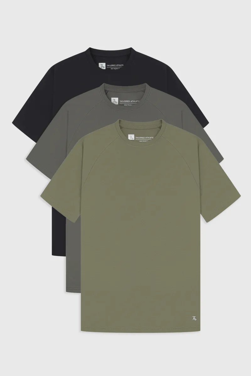 Weekend Style 3 Pack Essential Training Top in Black/ Khaki/ Charcoal