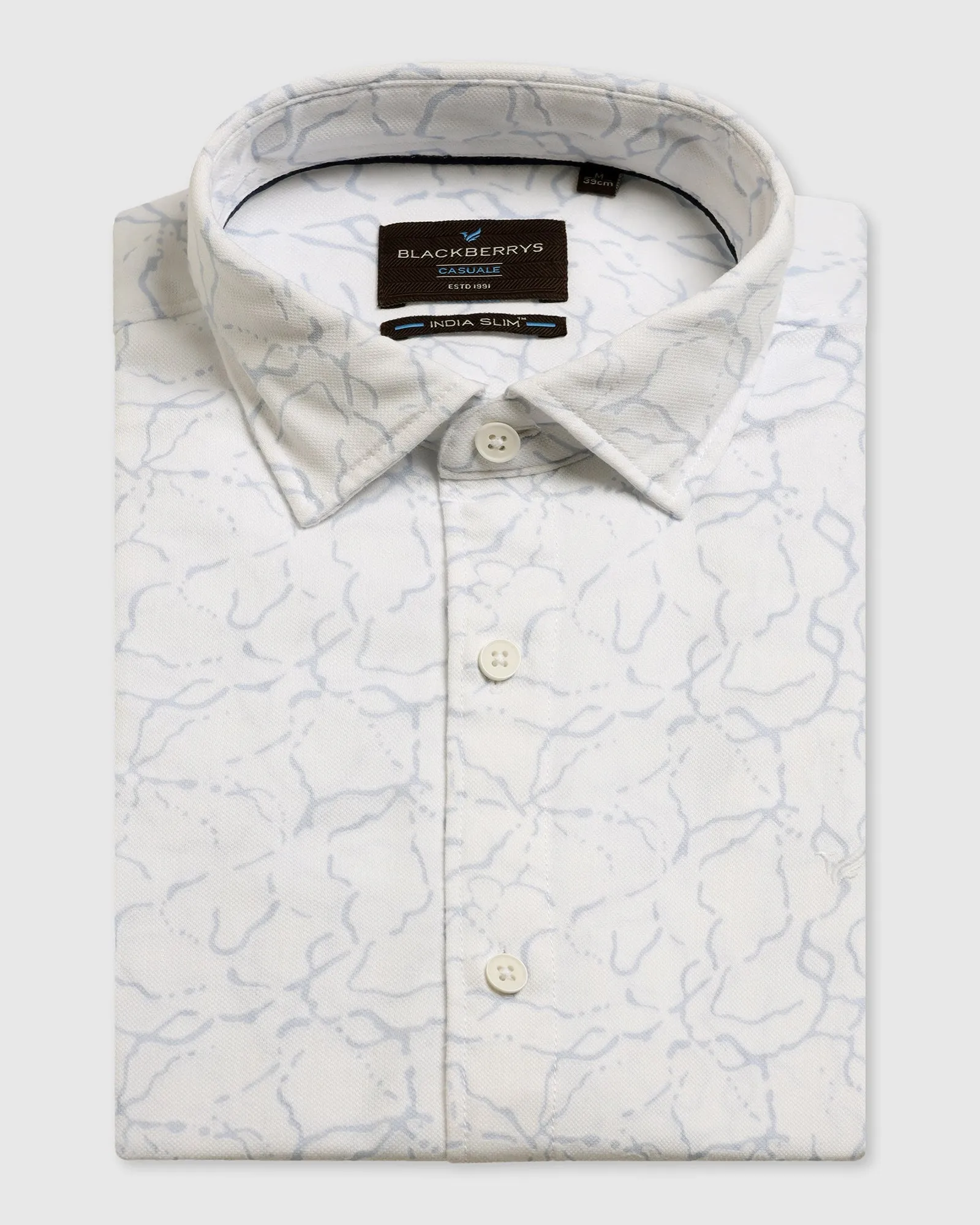 Adjustable Cuffs Social Meetup Casual White Printed Shirt - Mercer