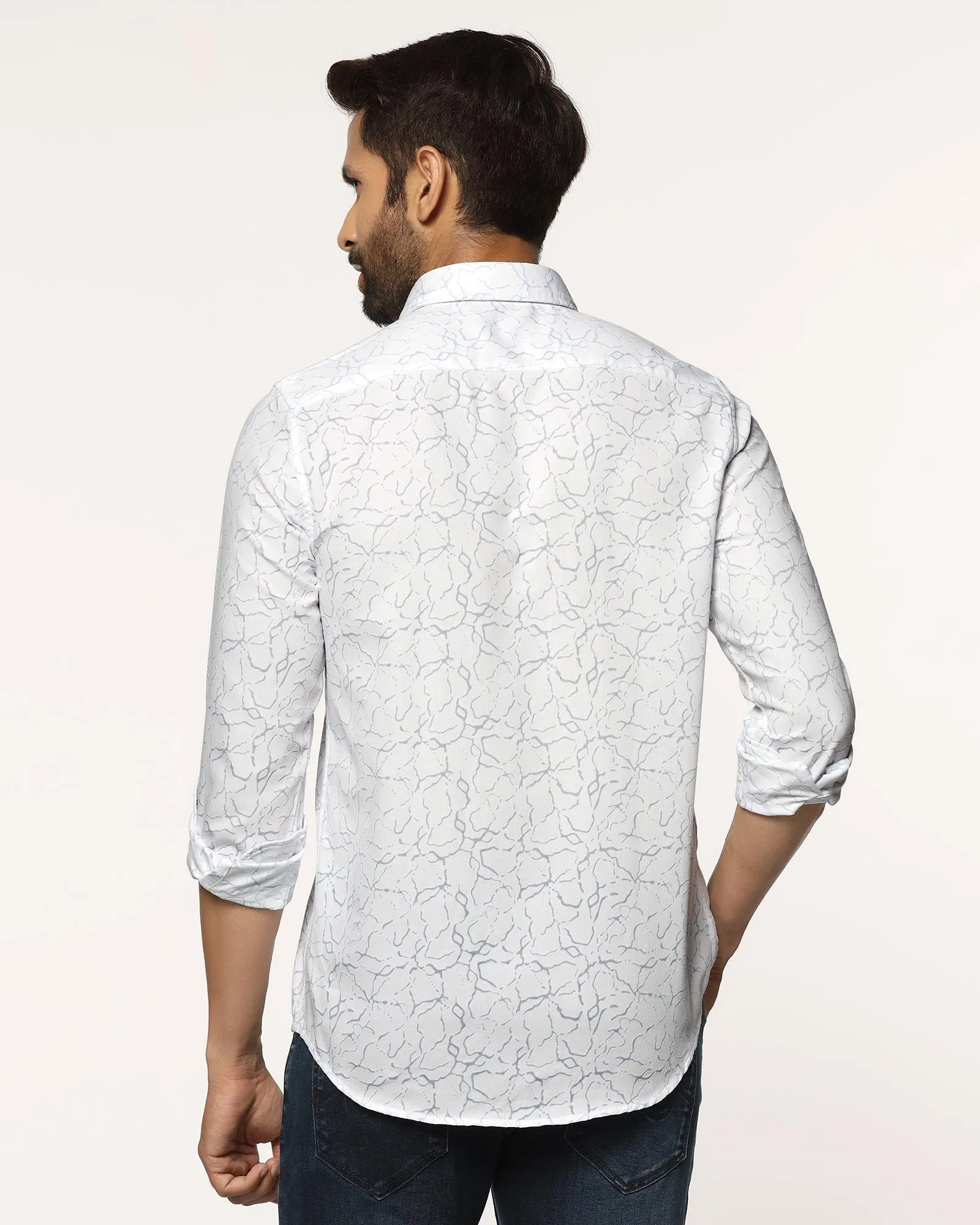 Matte Finish Work From Home Casual White Printed Shirt - Mercer