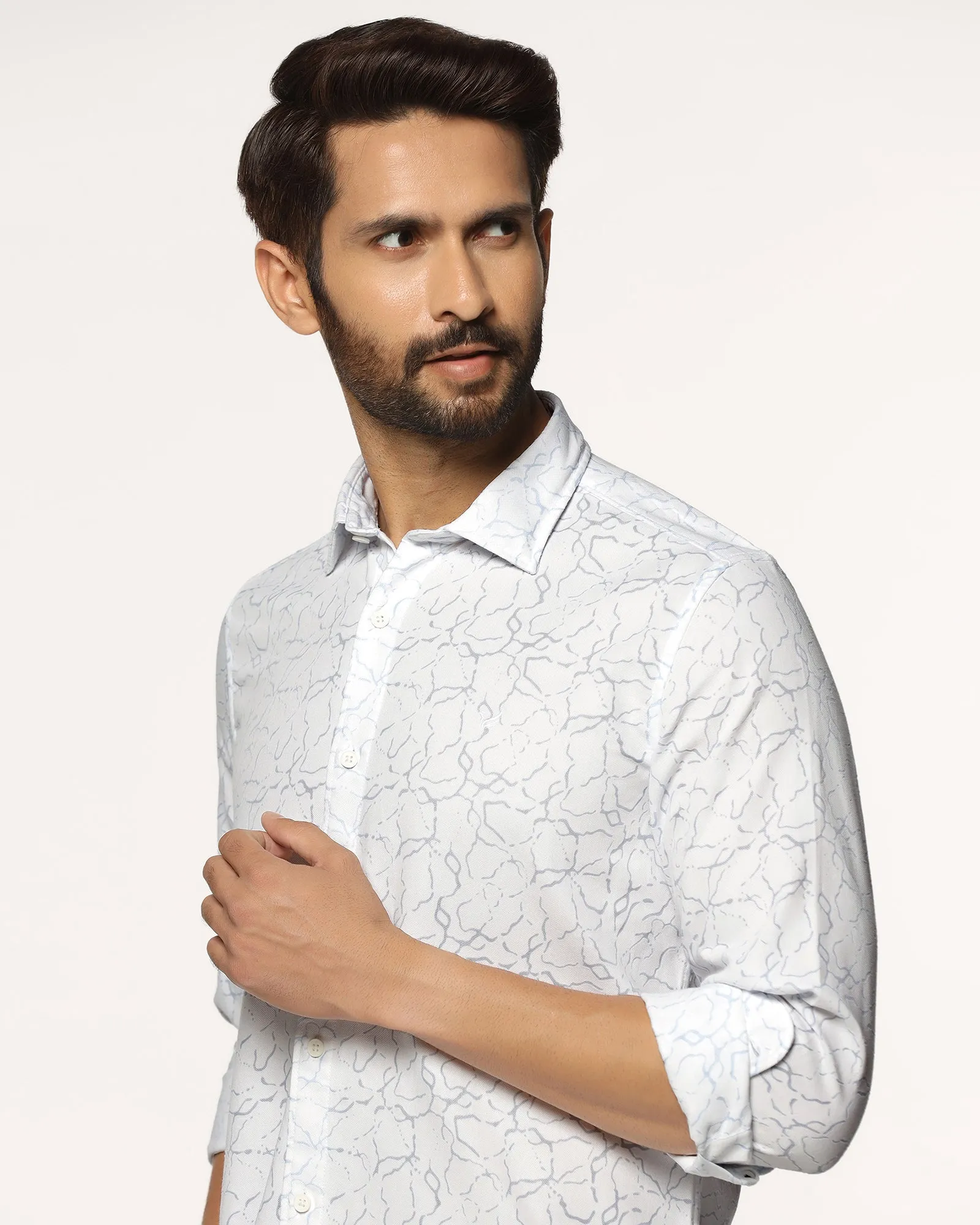 Casual White Printed Shirt - Mercer Bamboo Fiber Blend