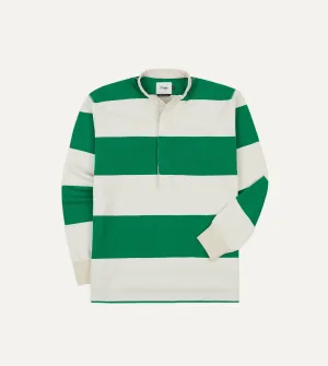 Green and White Stripe Cotton Mandarin Collar Rugby Shirt Tagless label gender-neutral