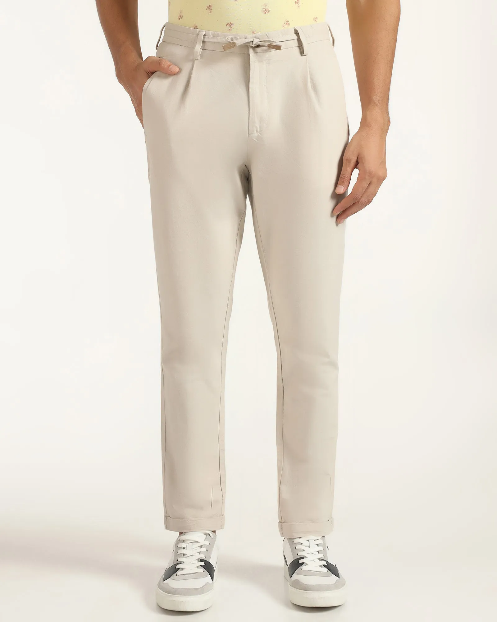 Travel Style Linen Sneaker Fit Casual Beige Solid Khakis - Kinston