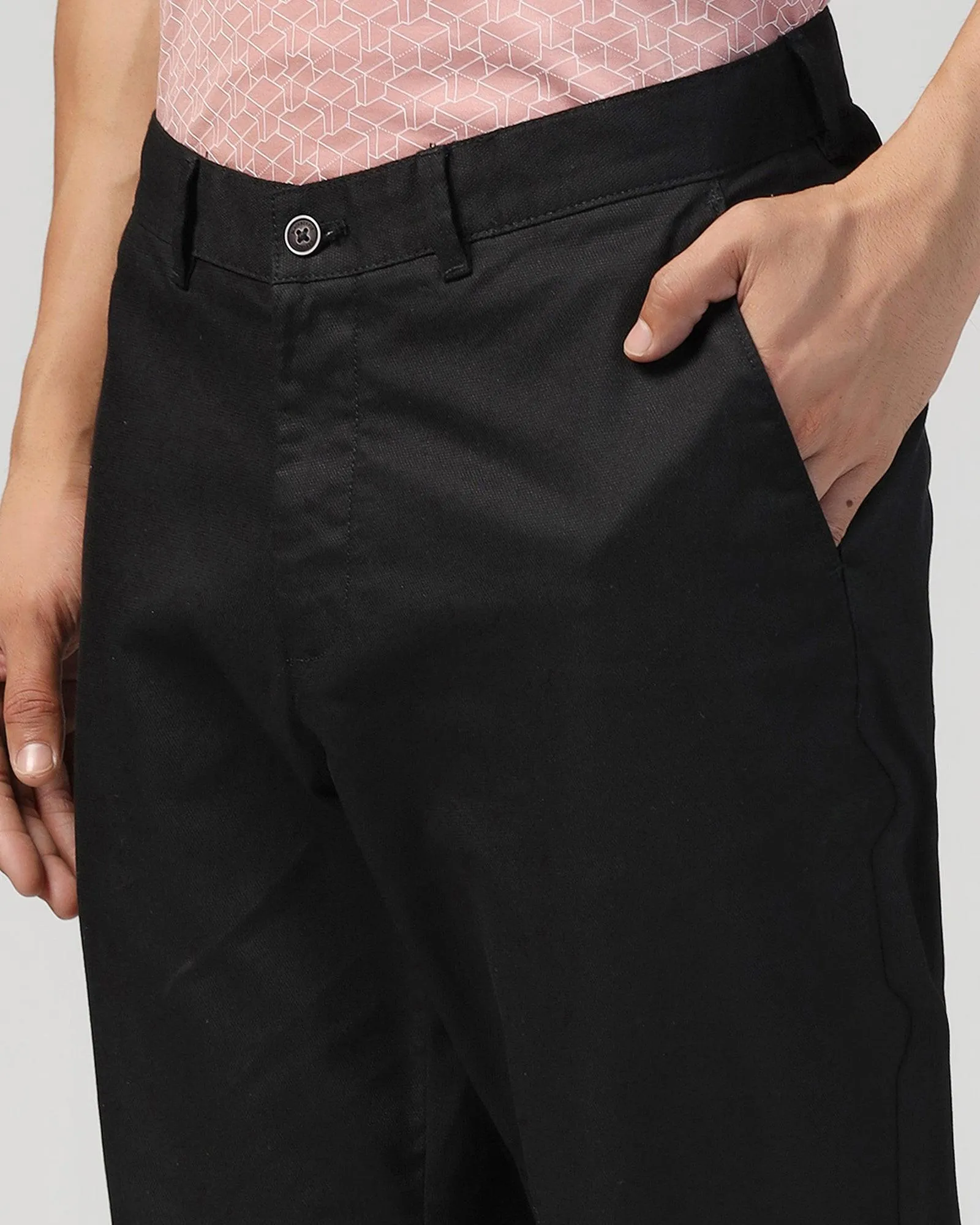 Perfect Design Straight B-90 Casual Black Textured Khakis - Kart