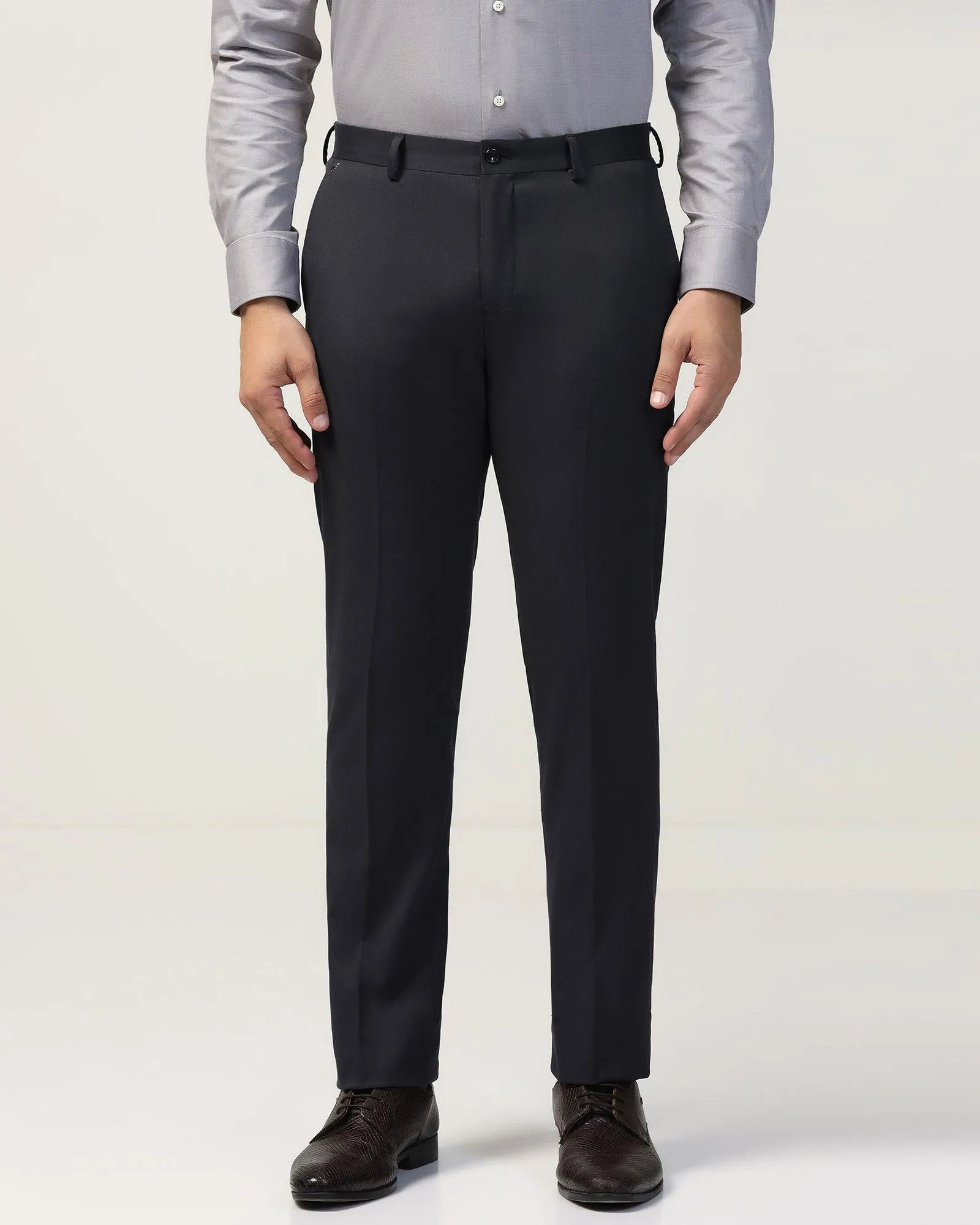 Minimal Stretch Fit Low Bulk Design Slim Comfort B-95 Formal Navy Solid Trouser - Eldorado