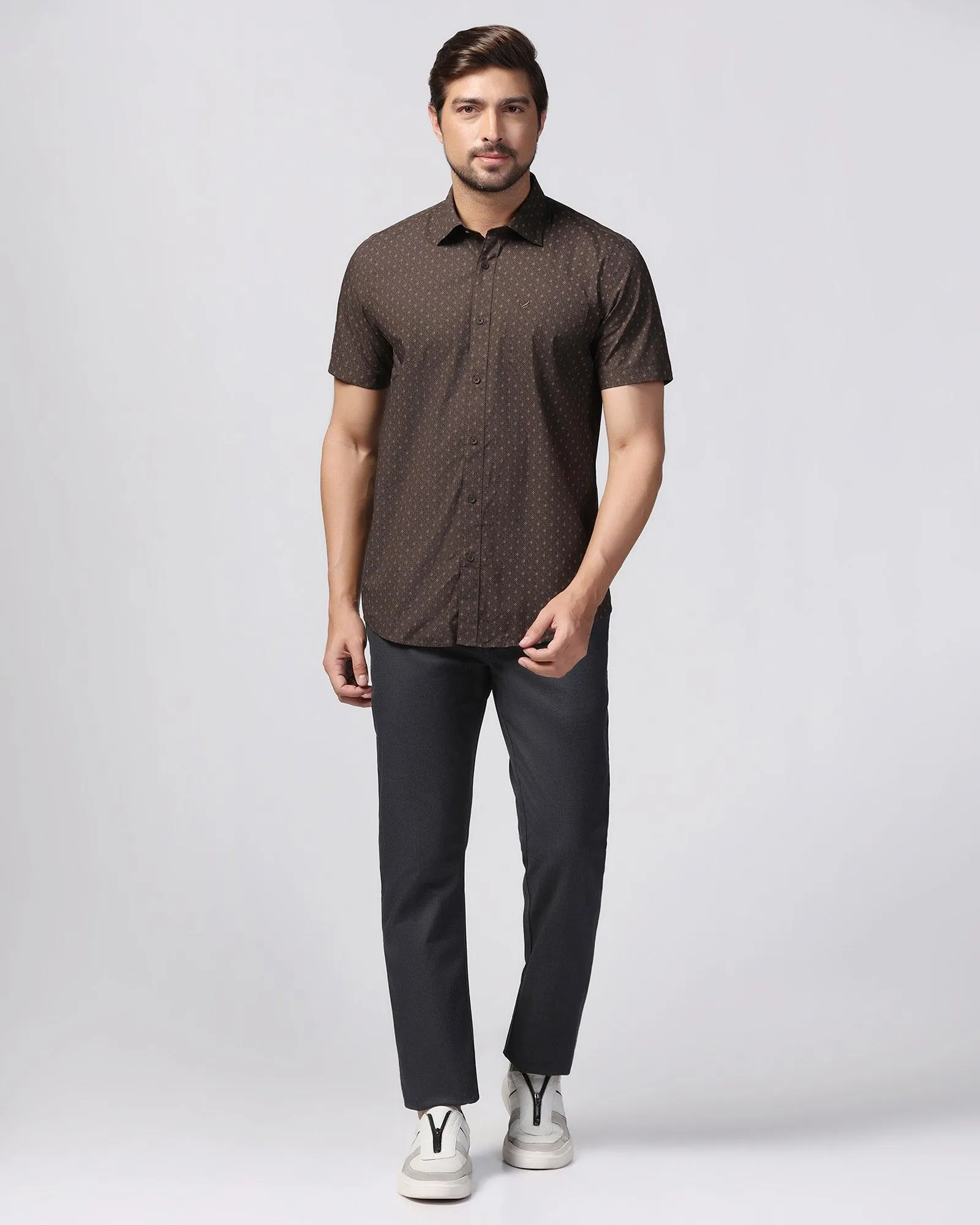 Premium Stretch Travel Comfort Slim Fit B-91 Casual Grey Printed Khakis - Bai