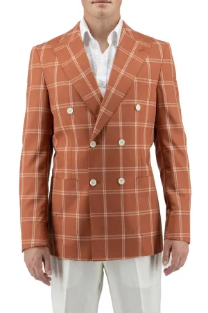 Tiglio Luxe Burnt Orange With Off White Windowpane Santorini /THP Slim Fit Half Lined, Pure Wool Jacket TL2632 WindproofTechnology