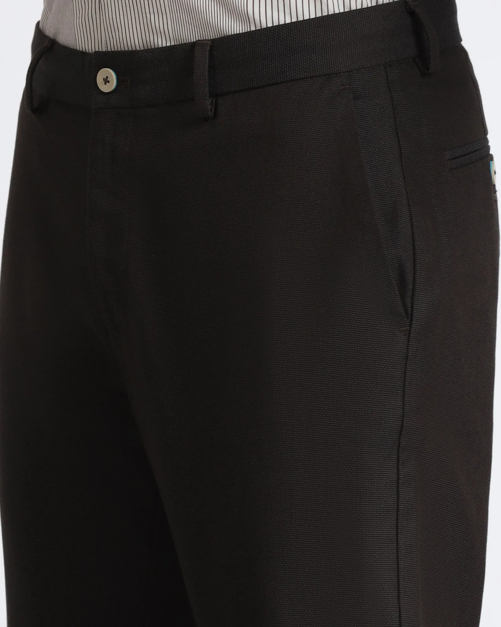 Brown Non Iron Textured Khakis - Ohio Cropped hem Comfort Layer