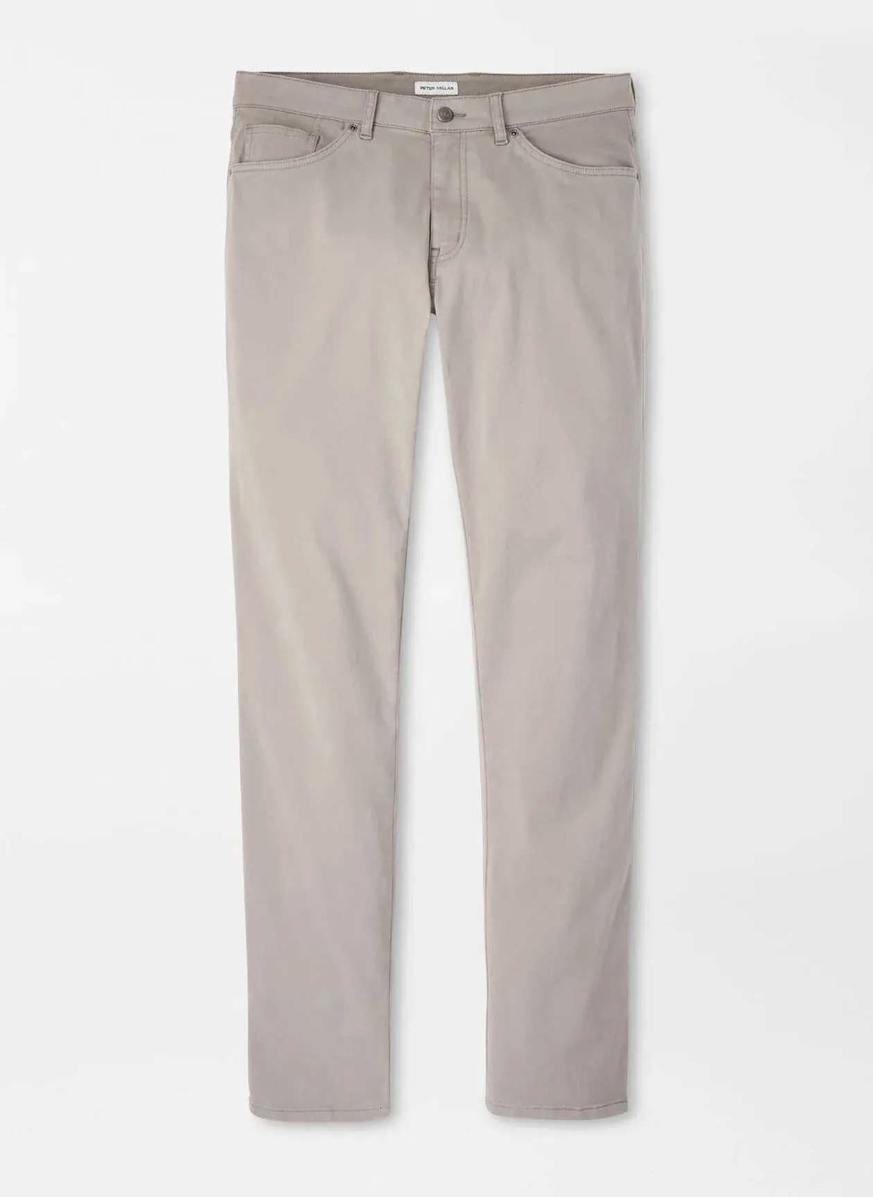 Peter Millar Signature Sateen Five-Pocket Pant in Gale Grey Laser Cut Perforations Casual Active