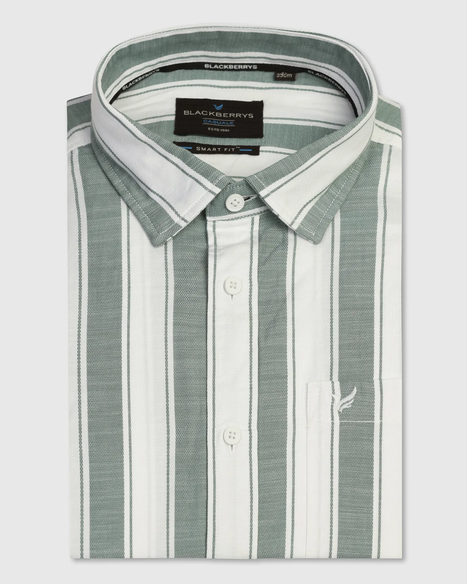 Casual Half Sleeve Green Stripe Shirt - Delmor Subtle Print