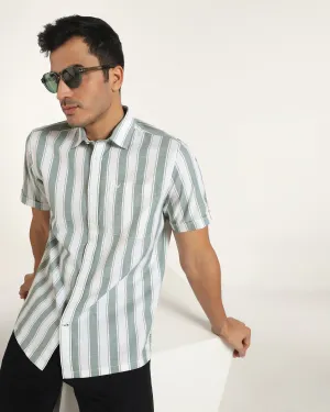 Casual Half Sleeve Green Stripe Shirt - Delmor Everyday Essential
