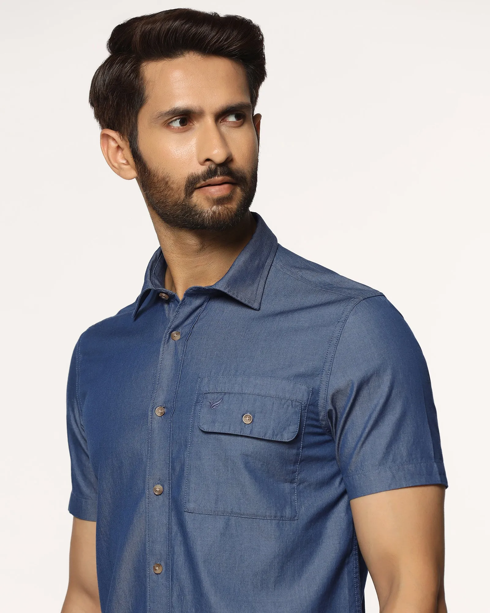 Casual Half Sleeve Indigo Solid Shirt - Mylo High-End Fashion Friends Meetup